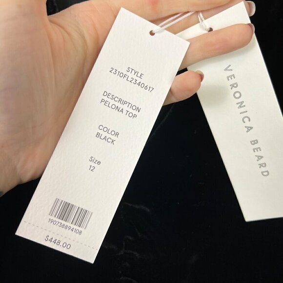 Veronica Beard Pelona Stretch Velvet Top Size 12 Black Ruched V-Neck - Picture 8 of 16
